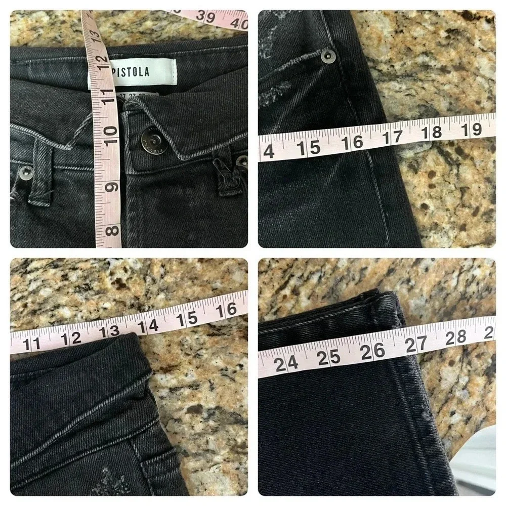 Pistola Nico High Rise Mom Jeans Black Shadow Wash Distressed Straight Leg 27x27